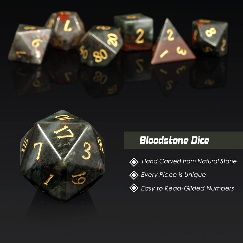 DNDND Bloodstone DND Dice Set 7 PCS Natural Stone D&D Dice with Gorgeous Gift Case for Dungeons and Dragon Tabletop Game (Bloodstone) - Image 3